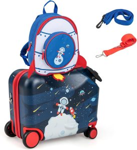 COSTWAY Valise Enfants à Roulettes 18 Pouces avec Sac à Dos