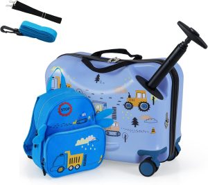 DREAMADE Valise Roulette Enfant 18 Pouces avec Sac à Dos