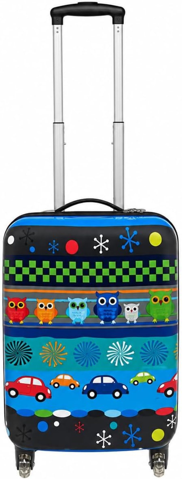 Snowball Valise Enfant imprimé Chouettes Voitures, Bagage Cabine Garçon Petit Format 2 Roues en Polycarbonate, 27 L, 32 x 48 x 20 cm, Coloris Bleu